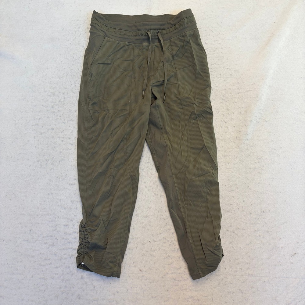 Athleta Trekkie Jogger Pants Womens Green Ruched Ankle Pockets Hiking